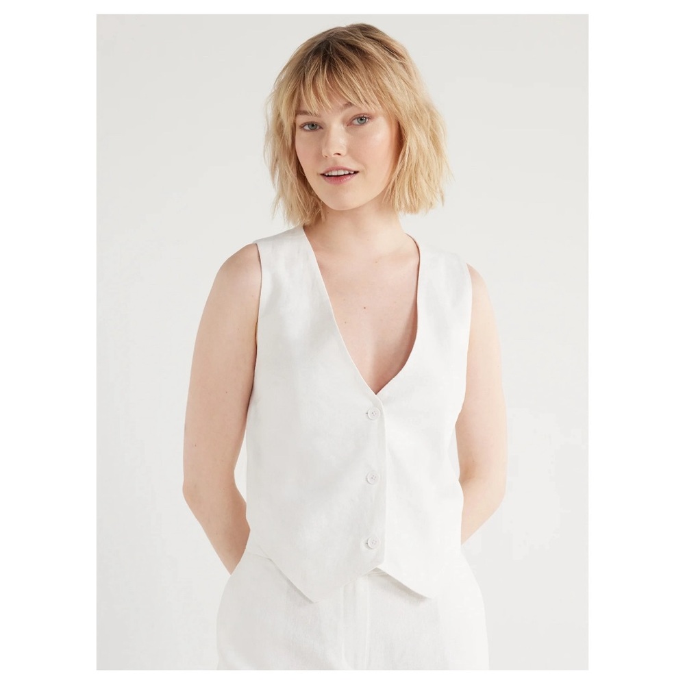 Women White Tailored Linen Vest XL